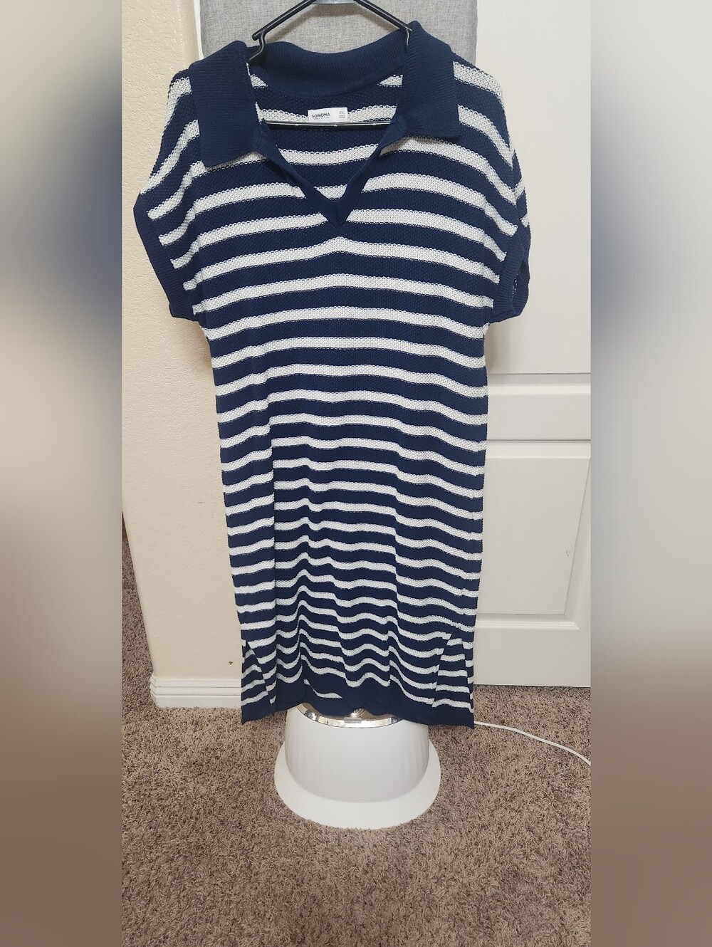 Sonoma Navy & White Striped Midi Knit Dress Size Xl Petite. Excellent Condition